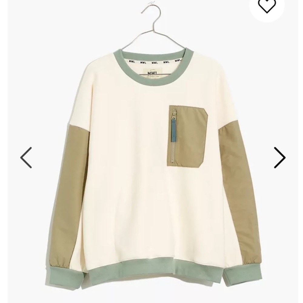 Madewell Cream Pullover Sweatshirt with Olive Accents